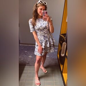 1980s Vintage S. Roberts Floral Midi Layered Dress in Blue